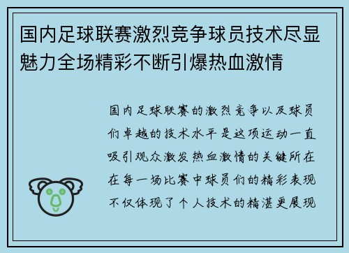 国内足球联赛激烈竞争球员技术尽显魅力全场精彩不断引爆热血激情