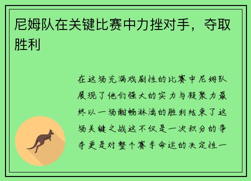 尼姆队在关键比赛中力挫对手，夺取胜利